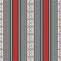 Abstract ethnic seamless pattern, vector illustration, ornamental background. Ornate vertical tracery in red, gray, black and whit Royalty Free Stock Photo