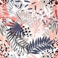Abstract exotic leaves seamless pattern
