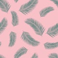 Abstract exotic palm leaf plants seamless vector pattern. Green tropical leaves on pink background. Tropical floral Royalty Free Stock Photo