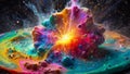 Abstract Explosion Big Bang Universe Supernova Burst Colorful Swirls Soap Colors on Black Backdro Royalty Free Stock Photo