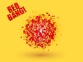 Abstract explosion cloud of red pieces on bright orange yellow background. Explosive destruction. Particles of star burst Royalty Free Stock Photo