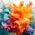 Abstract explosion of colors in paint splashes, isolated on white