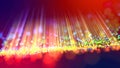 Abstract explosion of multicolored shiny particles or light rays like laser show. 3d render abstract beautiful Royalty Free Stock Photo