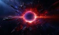 an abstract explosion of red and blue light with small pieces of space Royalty Free Stock Photo
