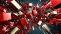 An abstract explosion of red and gold blocks creating dynamic motion and depth Royalty Free Stock Photo