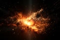Abstract explosion in space. Global accident in the galaxy. AI illustration. Galaxies design backdrop for desktop Royalty Free Stock Photo