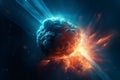 Abstract explosion in space. Global accident in the galaxy. AI illustration. Galaxies design backdrop for desktop Royalty Free Stock Photo