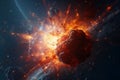 Abstract explosion in space. Global accident in the galaxy. AI illustration. Galaxies design backdrop for desktop Royalty Free Stock Photo