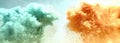 Abstract explosion of turquoise and orange powder with glitter particles Royalty Free Stock Photo