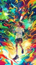 Abstract explosion of vibrant colors swirling in a dynamic, chaotic motion, creating a mesmerizing and vivid energy-filled visual
