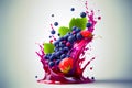 abstract explosion of wild berries on a white background. blueberry strawberry. 3d illustration. Generative AI