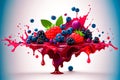 abstract explosion of wild berries on a white background. blueberry strawberry. 3d illustration. Generative AI