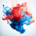 Abstract Expression Of Red And Blue Ink Swirling In Water. Dynamic Fluid Burst. Generative AI Royalty Free Stock Photo