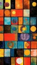 Abstract expressionist image squares, circles, triangles