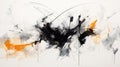 Energetic Abstract Expressionism: White Painting With Black And Orange Splatters Royalty Free Stock Photo