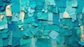 Abstract Expressionistic Collage: Blue Wall Of Newspaper Strips