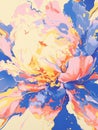 Abstract expressive artwork of flower. Colorful paint stains. Floral gouache or acrylic painting. Explosion and splash Royalty Free Stock Photo