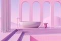 Abstract exterior with bathtub, pink tall arch and stairs
