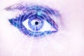 Abstract eye with digital circle. Futuristic vision science and identification concept.