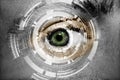 Abstract eye with digital circle. Futuristic vision science and identification concept Royalty Free Stock Photo