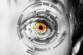 Abstract eye with digital circle. Futuristic vision science and identification concept Royalty Free Stock Photo