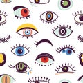 Abstract eye. Girly eyes background, hand drawn artwork with faces parts. Doodle symbols, optical icons. Stylish fashion