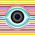 Abstract eye icon. Eye on multicolored striped background. Royalty Free Stock Photo