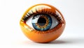 Abstract Eye Sphere with Vibrant Blue Iris and Orange Exterior on White Background Royalty Free Stock Photo