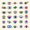 Abstract eyes. Colorful optical symbols eyes focused lens recent vector collection set