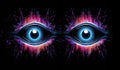 Abstract Eyes with neon coloured light streams