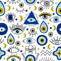 Abstract eyes pattern. Evil hand drawn turkish eyes trendy backdrop. Contemporary magical eye talisman seamless vector