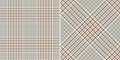 Abstract fabric check plaid tweed set in neutral grey and beige. Seamless glen tartan vector background print for jacket, trousers