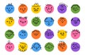 Abstract Face Avatar. Cartoon Face Emotions, Doodle Comic Expressions. Hand Drawn Funny Round Character. Happy, Sad