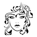 Abstract face of charming lady with stylized hair