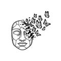 Fragmented Face Dissolving into Butterflies Royalty Free Stock Photo