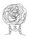 Abstract face with flowers. Line drawing. Fashion print.