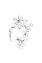 Abstract face with flowers by one line vector drawing. Royalty Free Stock Photo