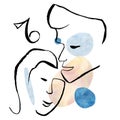 Abstract face line art. Couple and kissing man and women illustration. Love Female modern boho people