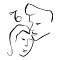 Abstract face line art. Passion couple and kissing man and women illustration. Female boho