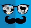 Abstract face of man in glasses with moustaches. Royalty Free Stock Photo