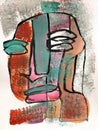 Abstract face painting in minimalist style. Fine Lines and shapes on canvas