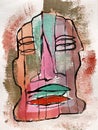Abstract face painting in minimalist style. Fine Lines and shapes on canvas