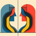 Abstract face profiles with colored lines. Royalty Free Stock Photo