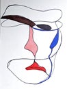 Abstract face with red lipstick crying