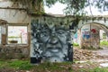 Abstract face wall painting at an abandoned old villa at Pallini, Greece