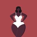 Abstract faceless curvy female in a white swimsuit. Body positive and female beauty