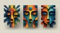 Abstract Faces with Geometric Shapes and Vibrant Colors Royalty Free Stock Photo