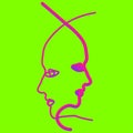 Abstract faces in line. In neon style