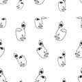 Abstract faces pensive and sleeping linear people seamless pattern. Contour portraits drawn with one black line of