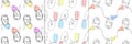 Abstract faces seamless pattern. Fashion portraits with blue and red accents modern minimalist scribble.